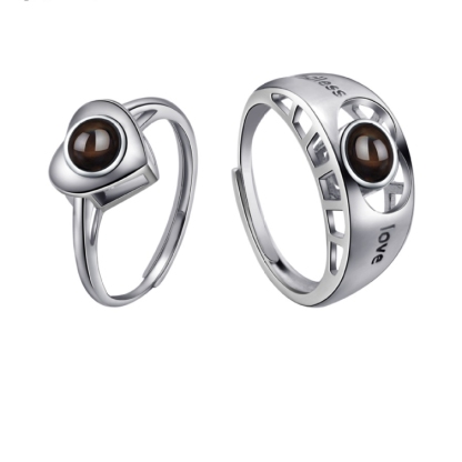 925 Sterling silver Couple Projection Rings (2pcs) Best gift for lovers, boyfriend, girlfriend, couples