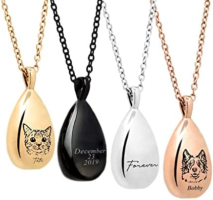 Custom Pet Portrait Urn Cremation Personalized Ashes Necklace for Dog Memorial- URN-AP