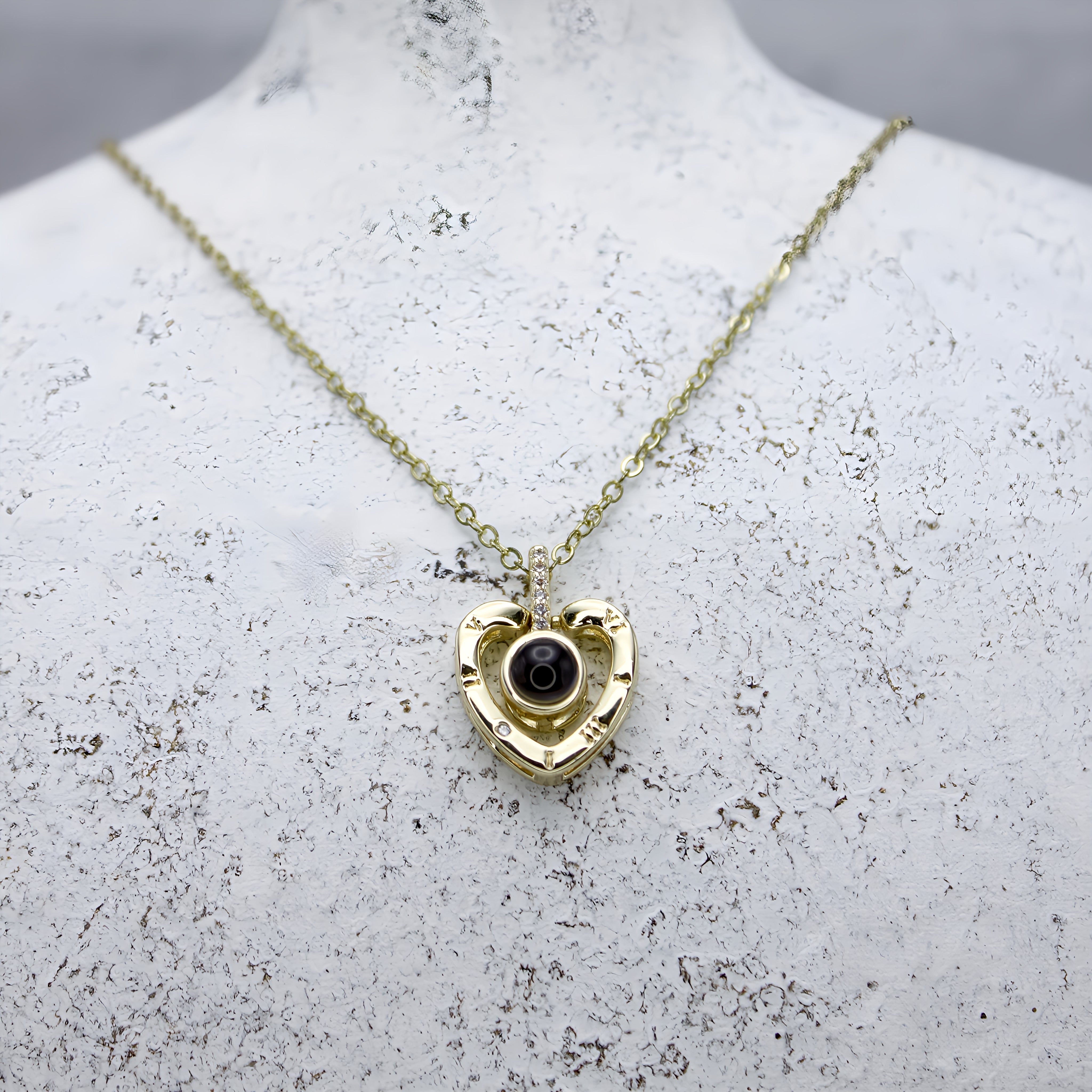 Compass Heart 925 Sterling Silver Photo Projection Necklace