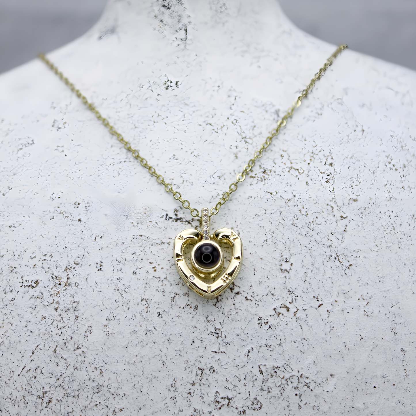 Compass Heart 925 Sterling Silver Photo Projection Necklace