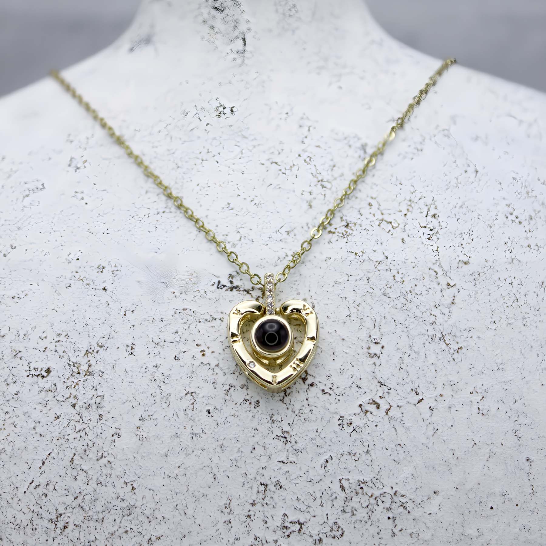 Compass Heart 925 Sterling Silver Photo Projection Necklace