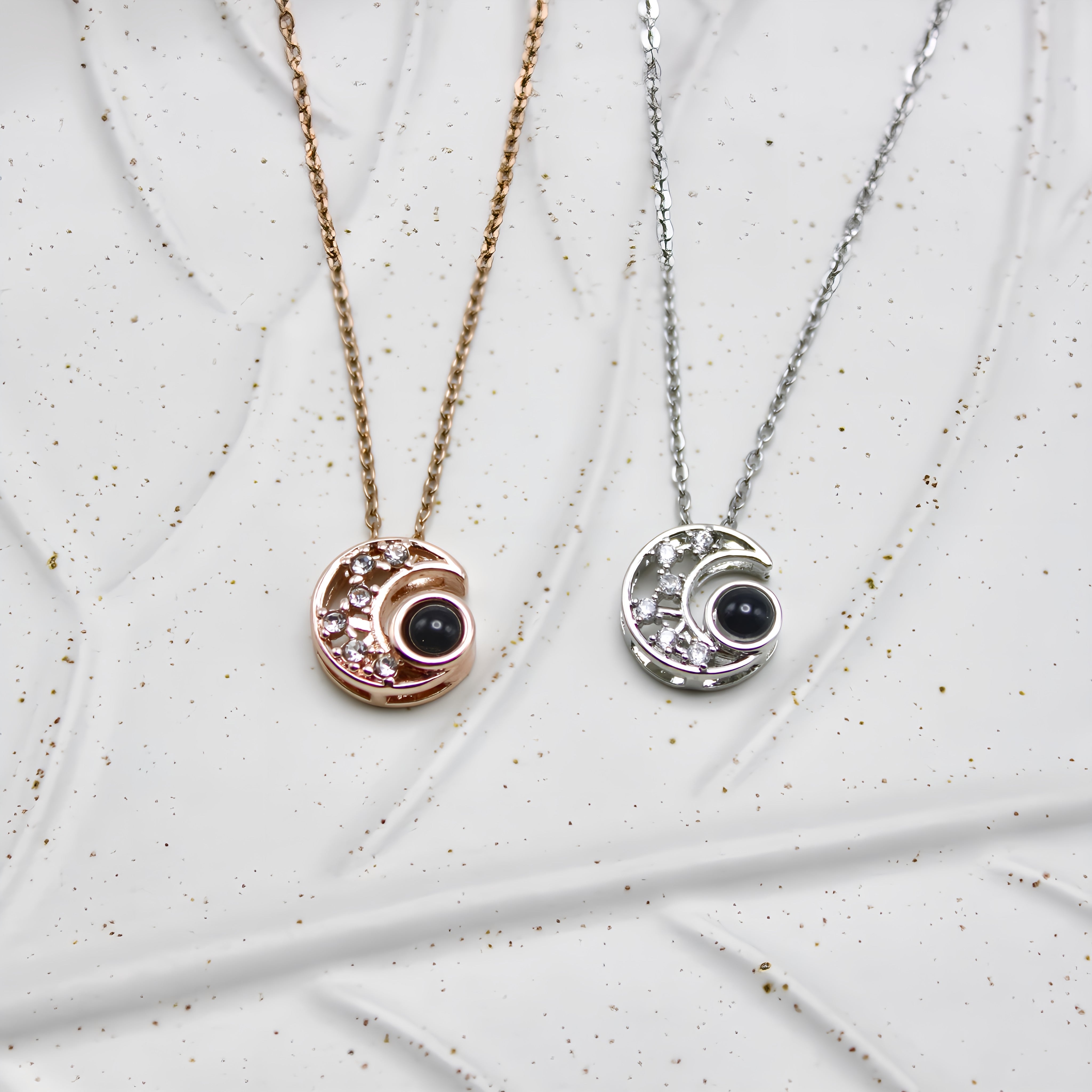 Midnight Moon 925 Sterling Silver Photo Projection Necklace