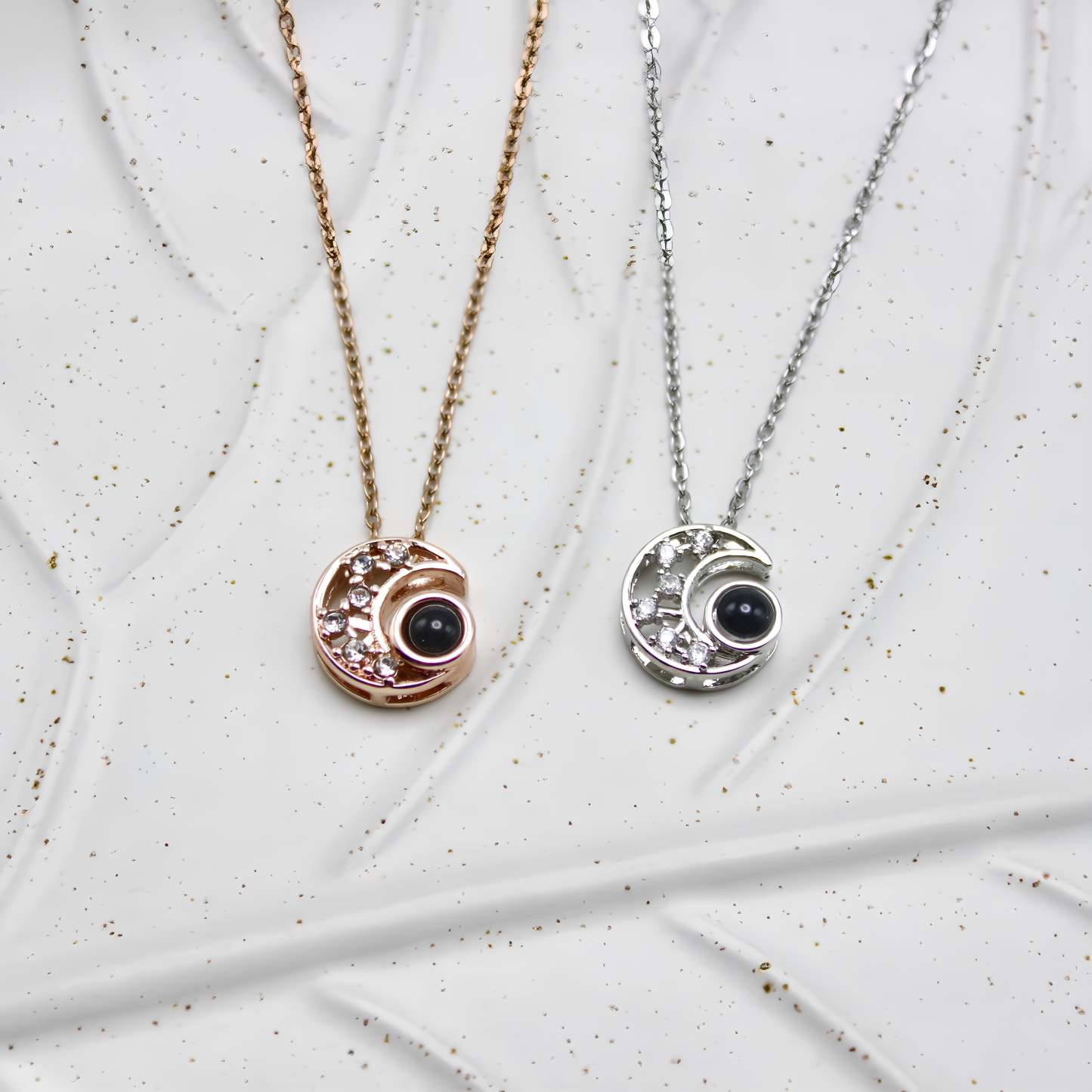 Midnight Moon 925 Sterling Silver Photo Projection Necklace