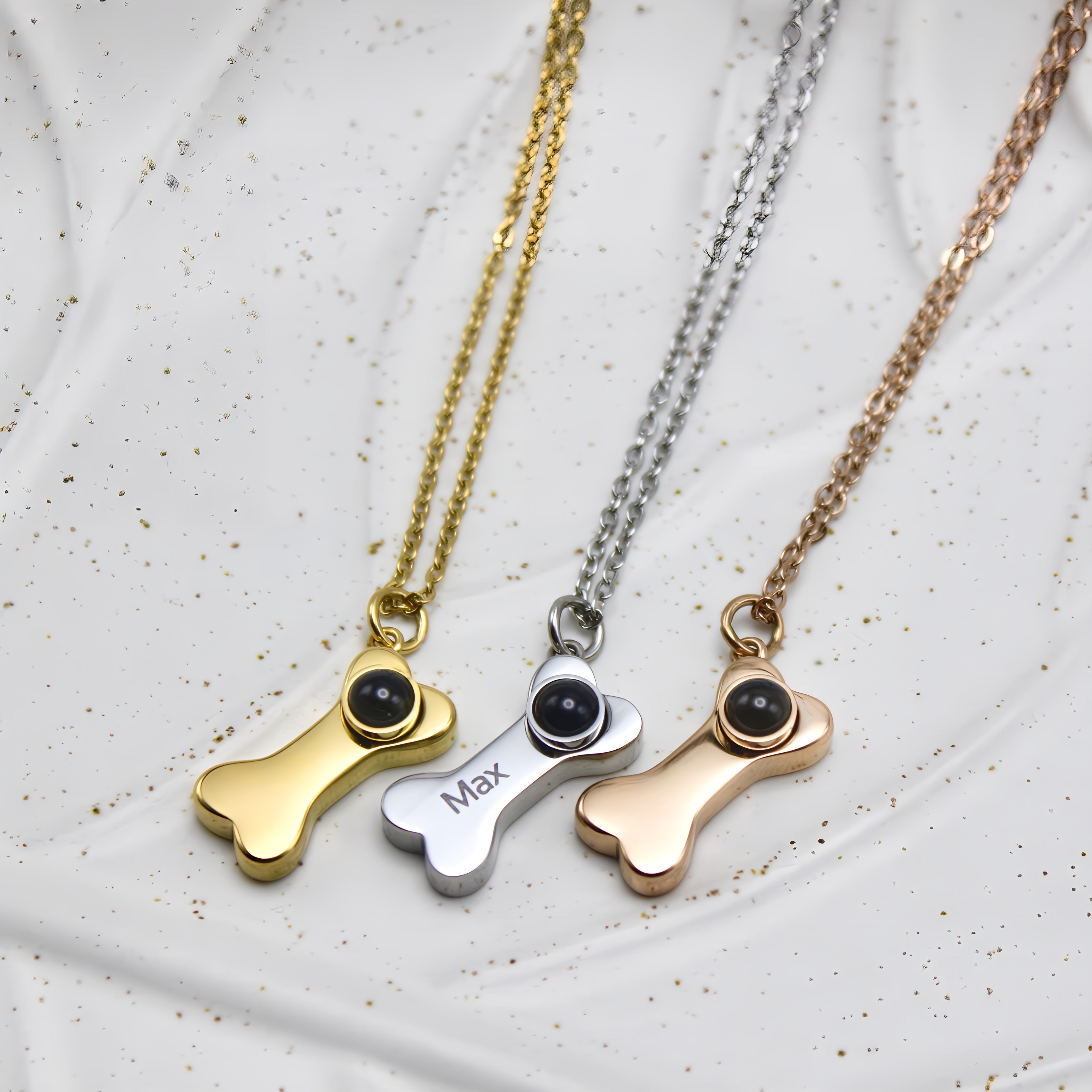 Dog Bone 925 Sterling Silver Photo Projection Necklace
