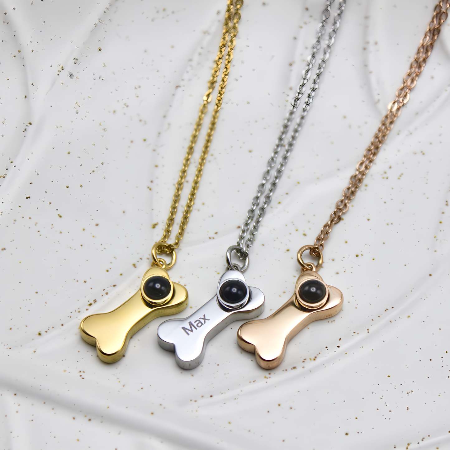 Dog Bone 925 Sterling Silver Photo Projection Necklace