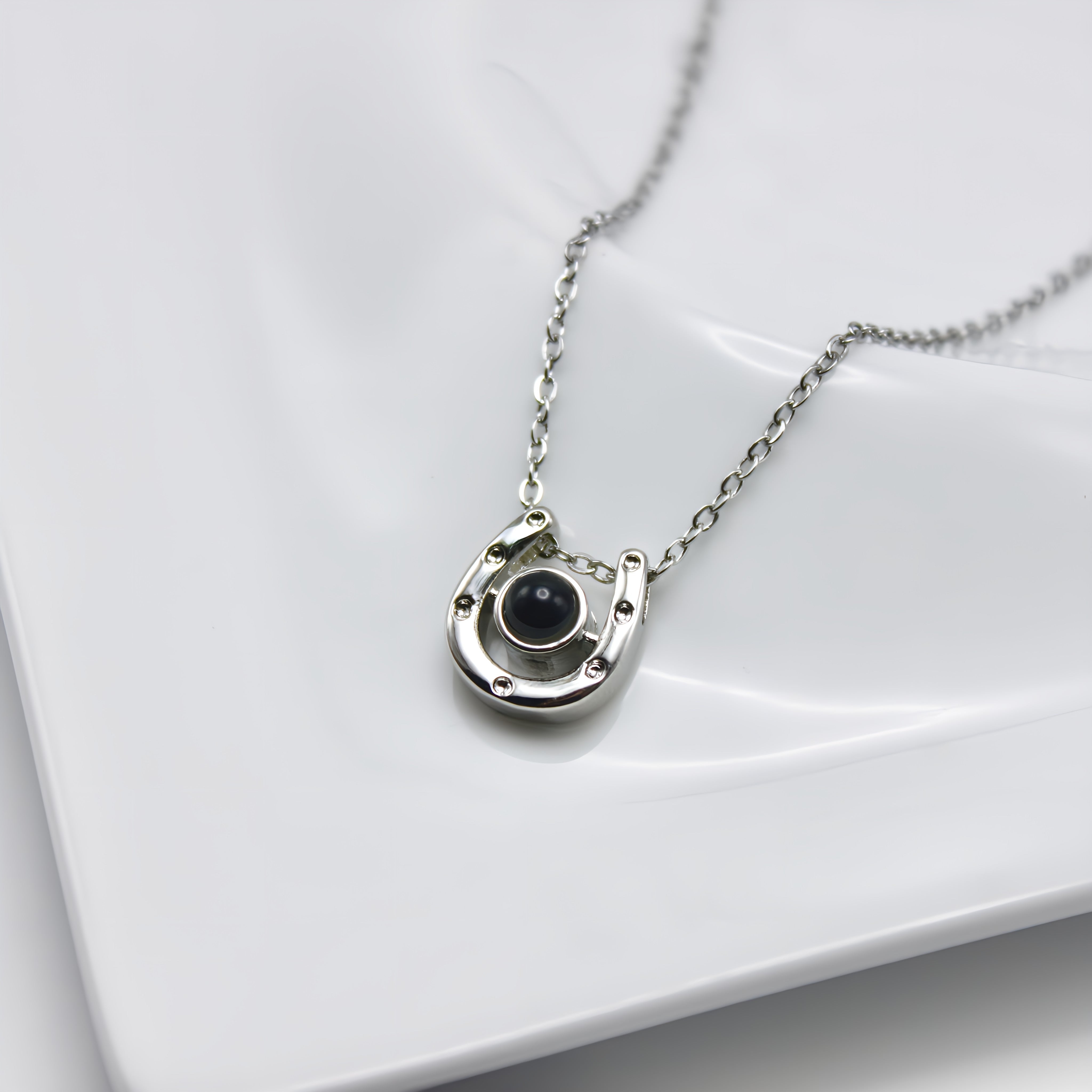 Horseshoe Lucky Charm 925 Sterling Silver Photo Projection Necklace