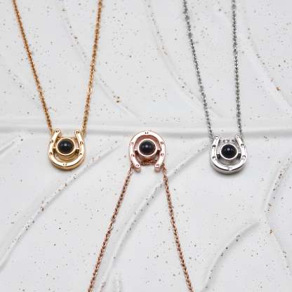 Horseshoe Lucky Charm 925 Sterling Silver Photo Projection Necklace