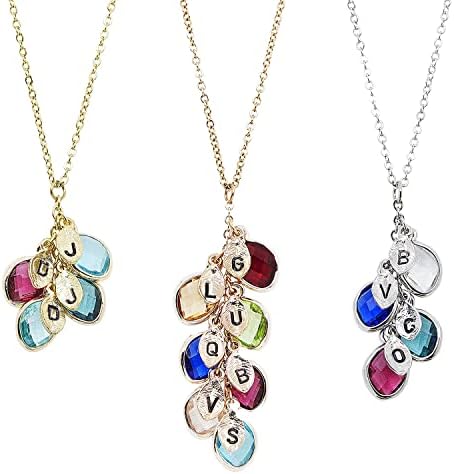 Mothers Day Gift Personalized Gift for Women Grandma Gifts Holiday Birthstone Necklace Initial Ne...