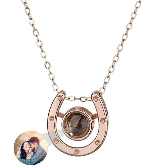 Horseshoe Lucky Charm 925 Sterling Silver Photo Projection Necklace