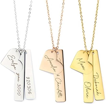 Custom Gold Bar Necklace Kids Name First Mother's Day Gifts from Daughter Personalized Engraved N...