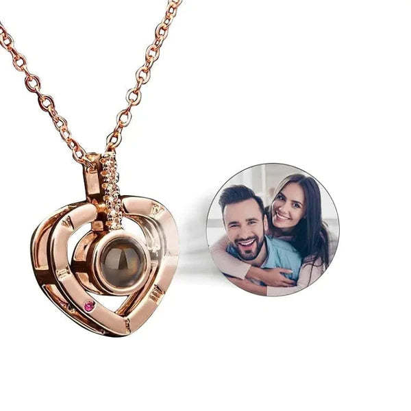 Compass Heart 925 Sterling Silver Photo Projection Necklace