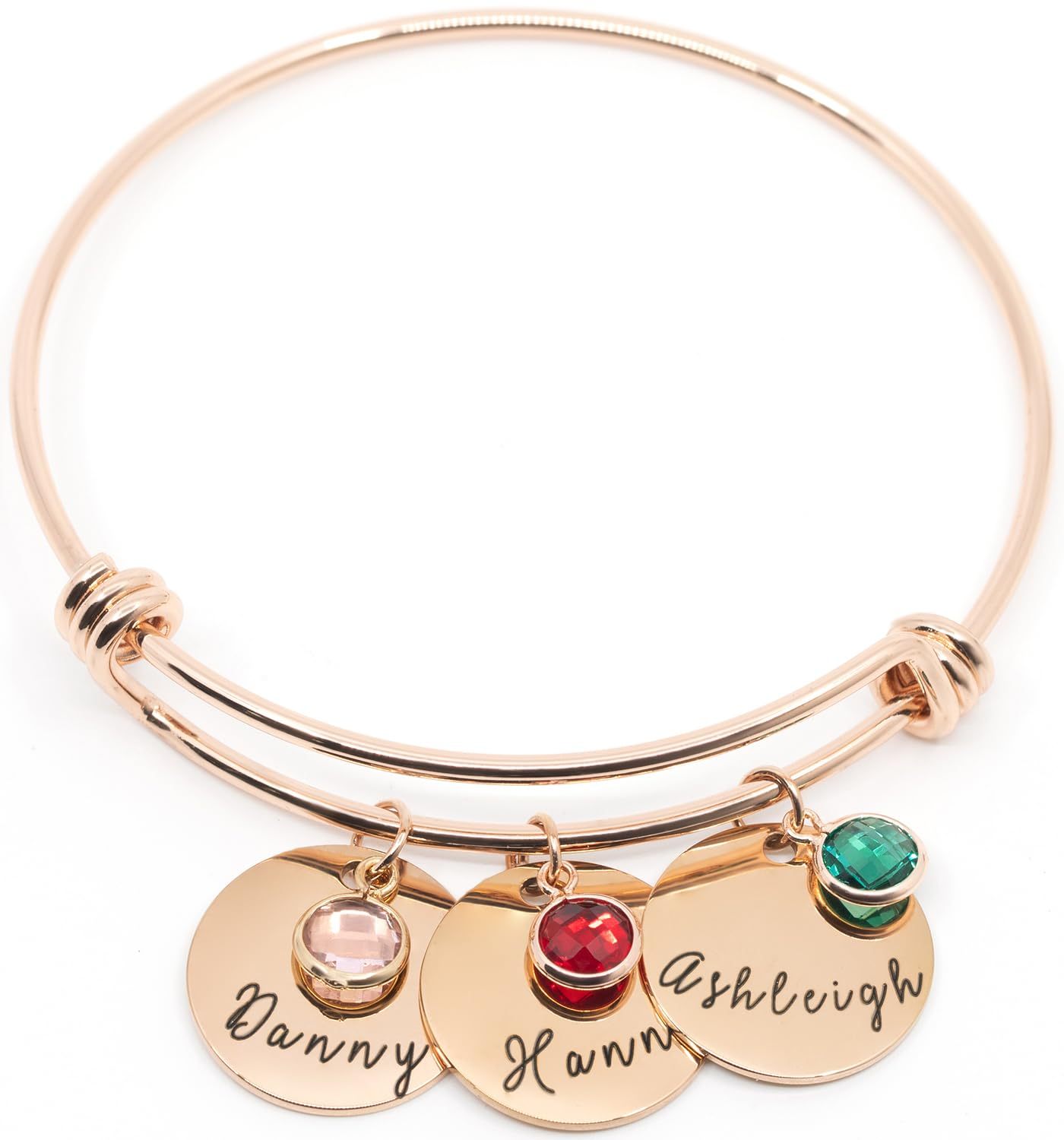 Personalized Birthstone Bracelet Custom Engraved Name Charm-GIFTEEHEE