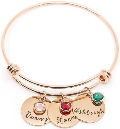 Personalized Birthstone Bracelet Custom Engraved Name Charm-GIFTEEHEE