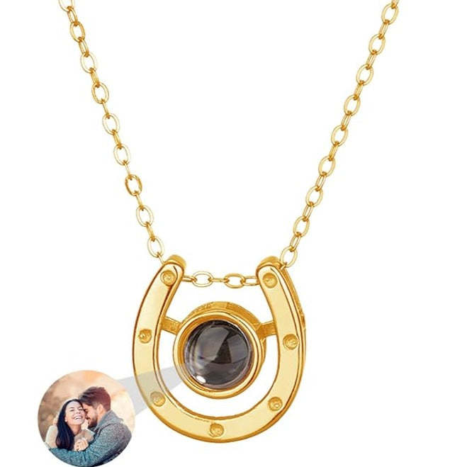 Horseshoe Lucky Charm 925 Sterling Silver Photo Projection Necklace