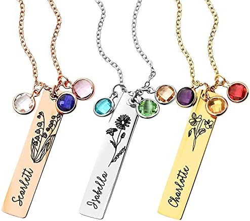 Birth Flower Necklace Flower Birthstone Name Necklace Gifts for Her Birthday Gifts Mothers Day Gi...