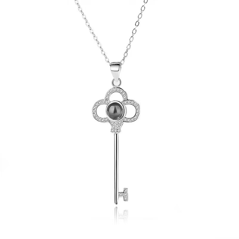 Key Zircon 925 Sterling Silver Photo Projection Necklace
