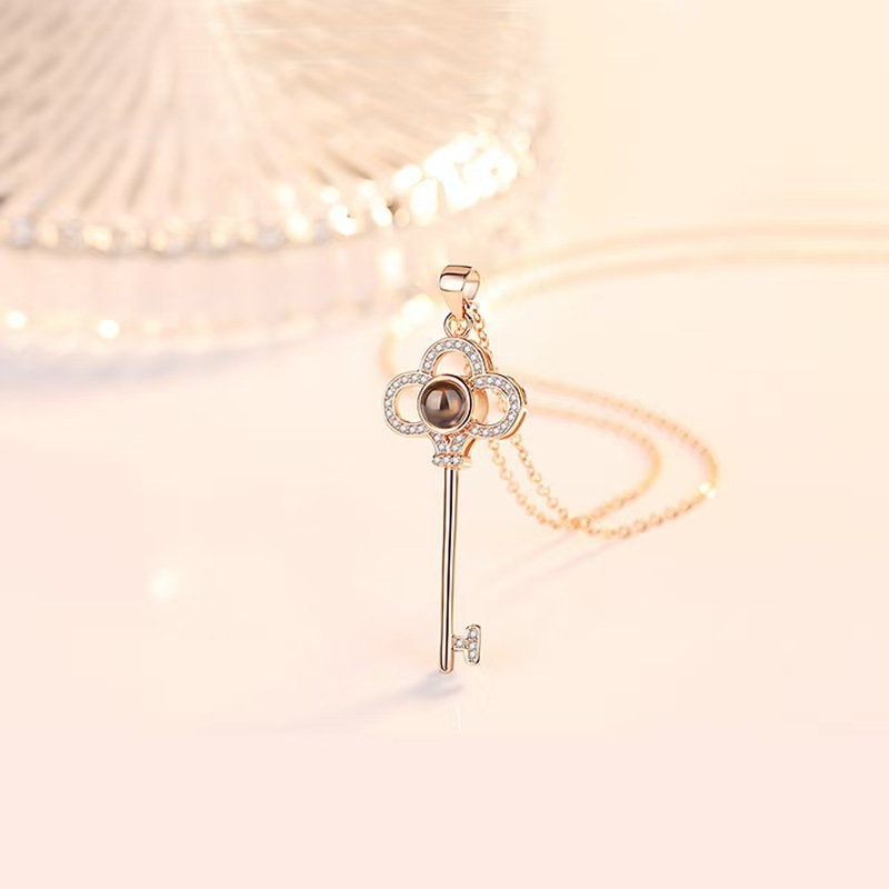 Key Zircon 925 Sterling Silver Photo Projection Necklace