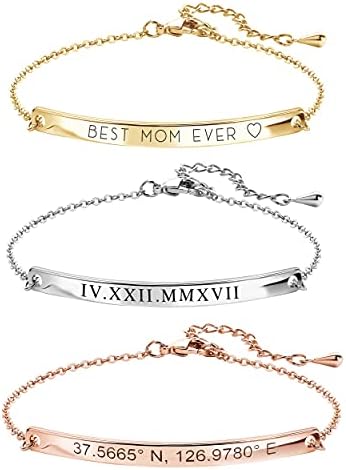 Personalized Bracelets for Women Mothers Day Gift for Her Handmade Friendship Bracelet Gold Bar N...