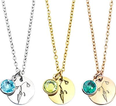 Birth Month Flower Necklaces Birthstone Necklace Bridesmaid Proposal Best Friend Birthday Gift fo...