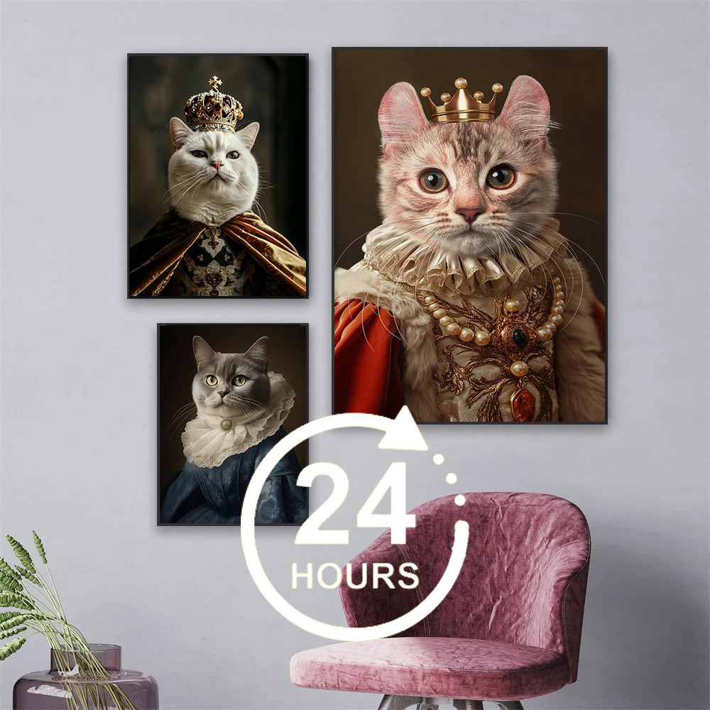 Custom Regal Pet Portrait, Royal Cat Painting, Pet Portrait, Royal Cat Portrait, Pet Portrait gift, Wall Art,Renaissance Pet Portrait