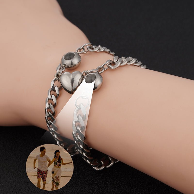 Couple's Silver Magnetic Chain Hidden Photo Bracelet