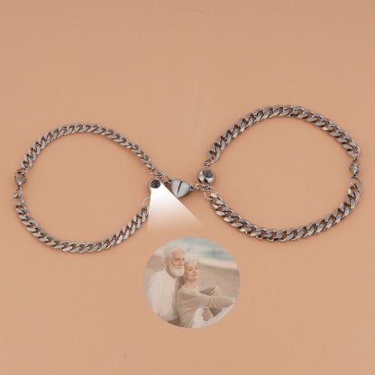  Couple's Silver Magnetic Chain Hidden Photo Bracelet