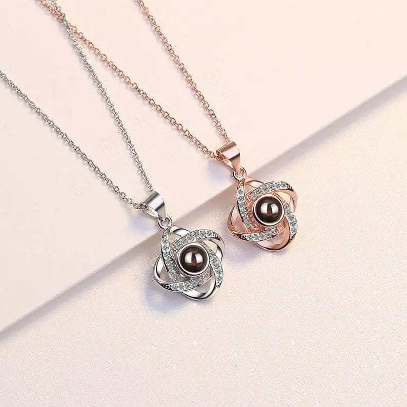 Diamond Zircon 925 Sterling Silver Photo Projection Necklace