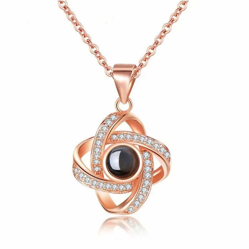 Diamond Zircon 925 Sterling Silver Photo Projection Necklace
