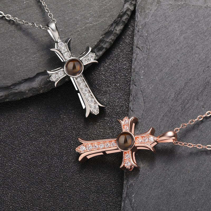 Eternal Cross 925 Sterling Silver Projection Necklace