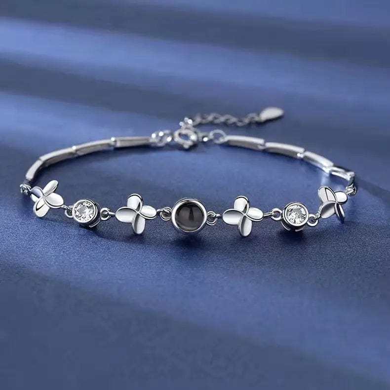 Four-Leaf Clover Zircon Hidden Photo Bracelet