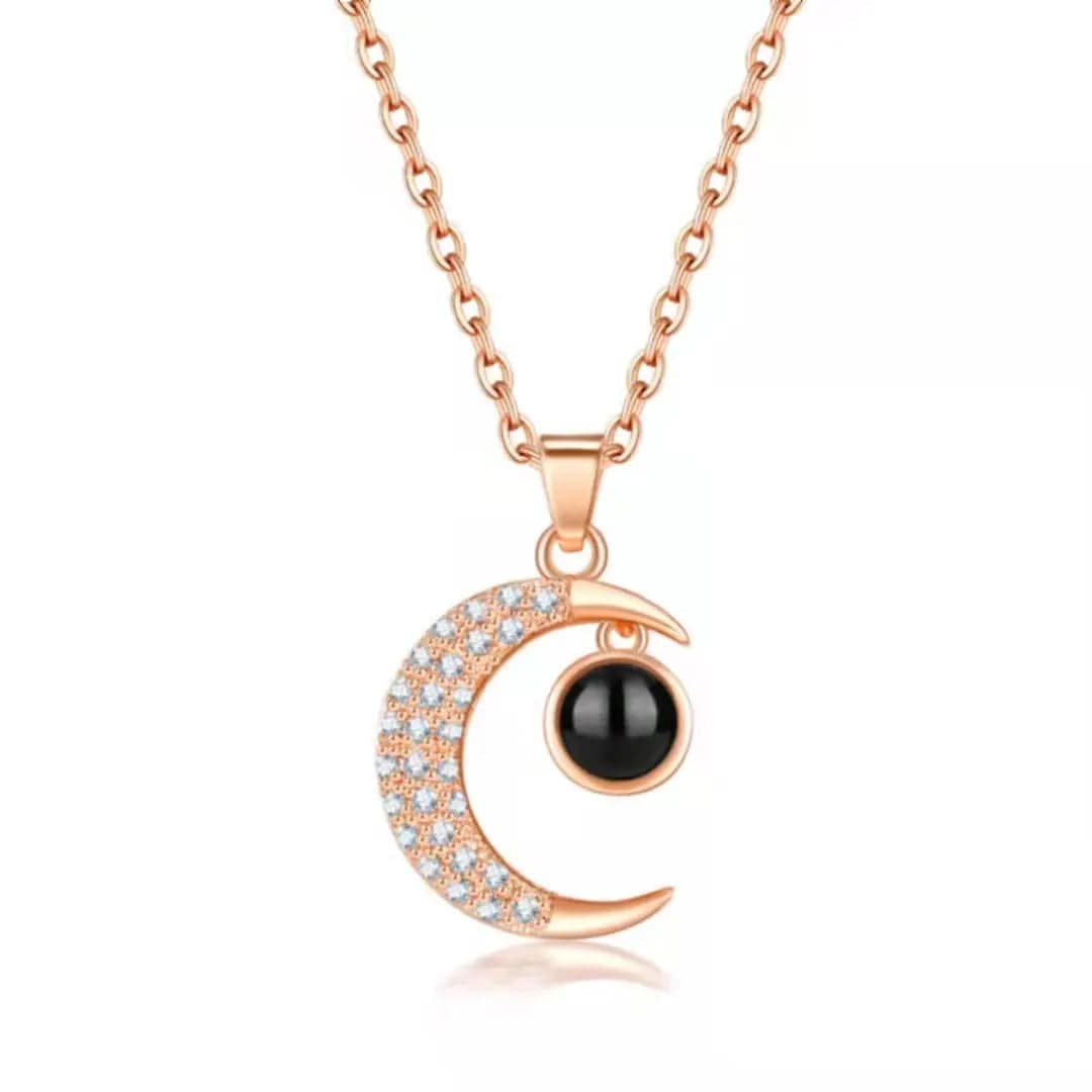 Half Moon Zircon 925 Sterling Silver Photo Projection Necklace