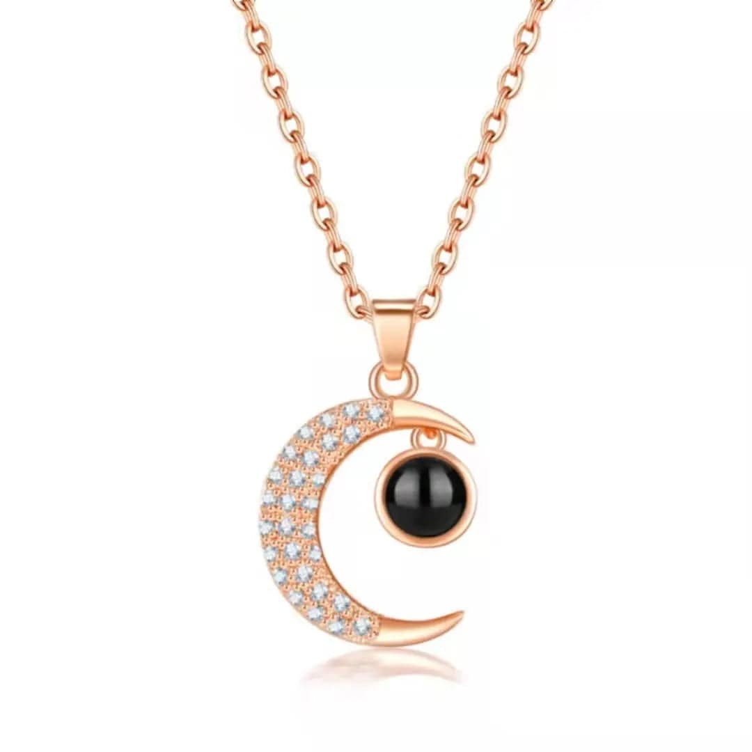 Half Moon Zircon 925 Sterling Silver Photo Projection Necklace