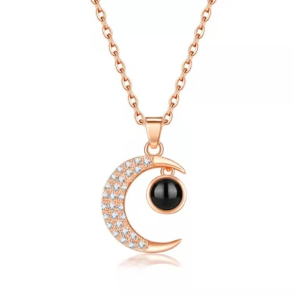 Half Moon Zircon 925 Sterling Silver Photo Projection Necklace