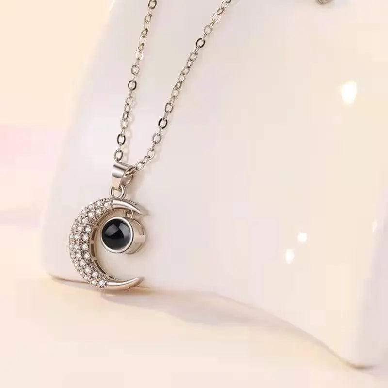Half Moon Zircon 925 Sterling Silver Photo Projection Necklace