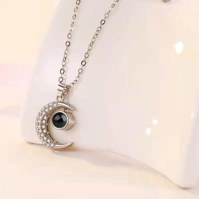 Half Moon Zircon 925 Sterling Silver Photo Projection Necklace