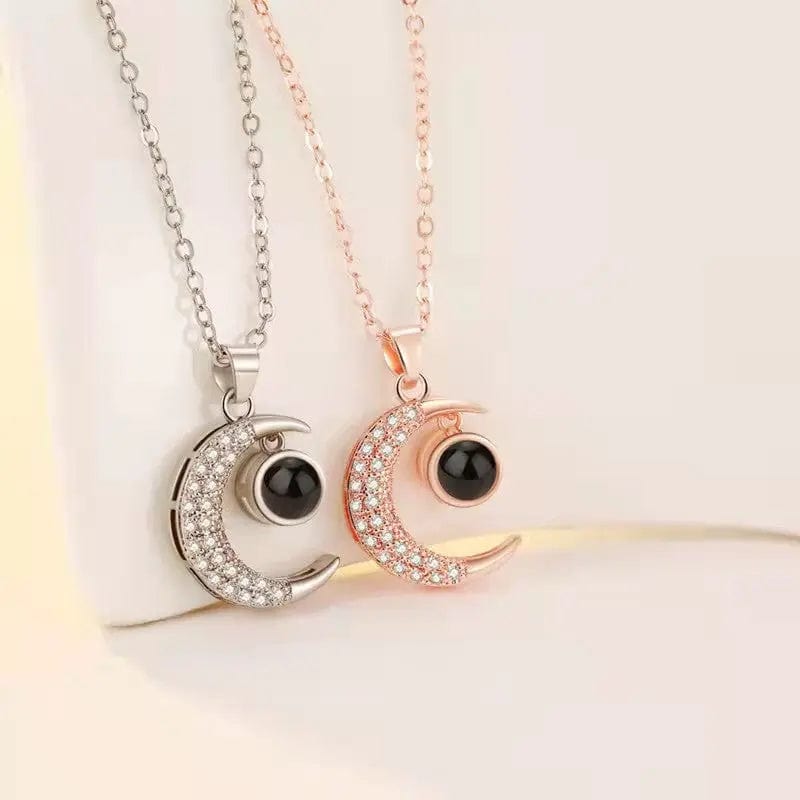 Half Moon Zircon 925 Sterling Silver Photo Projection Necklace