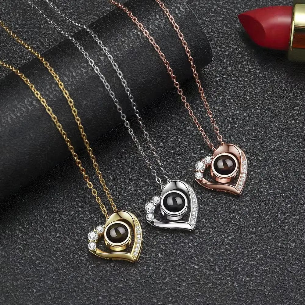 Heart Mini Zircon 925 Sterling Silver Photo Projection Necklace