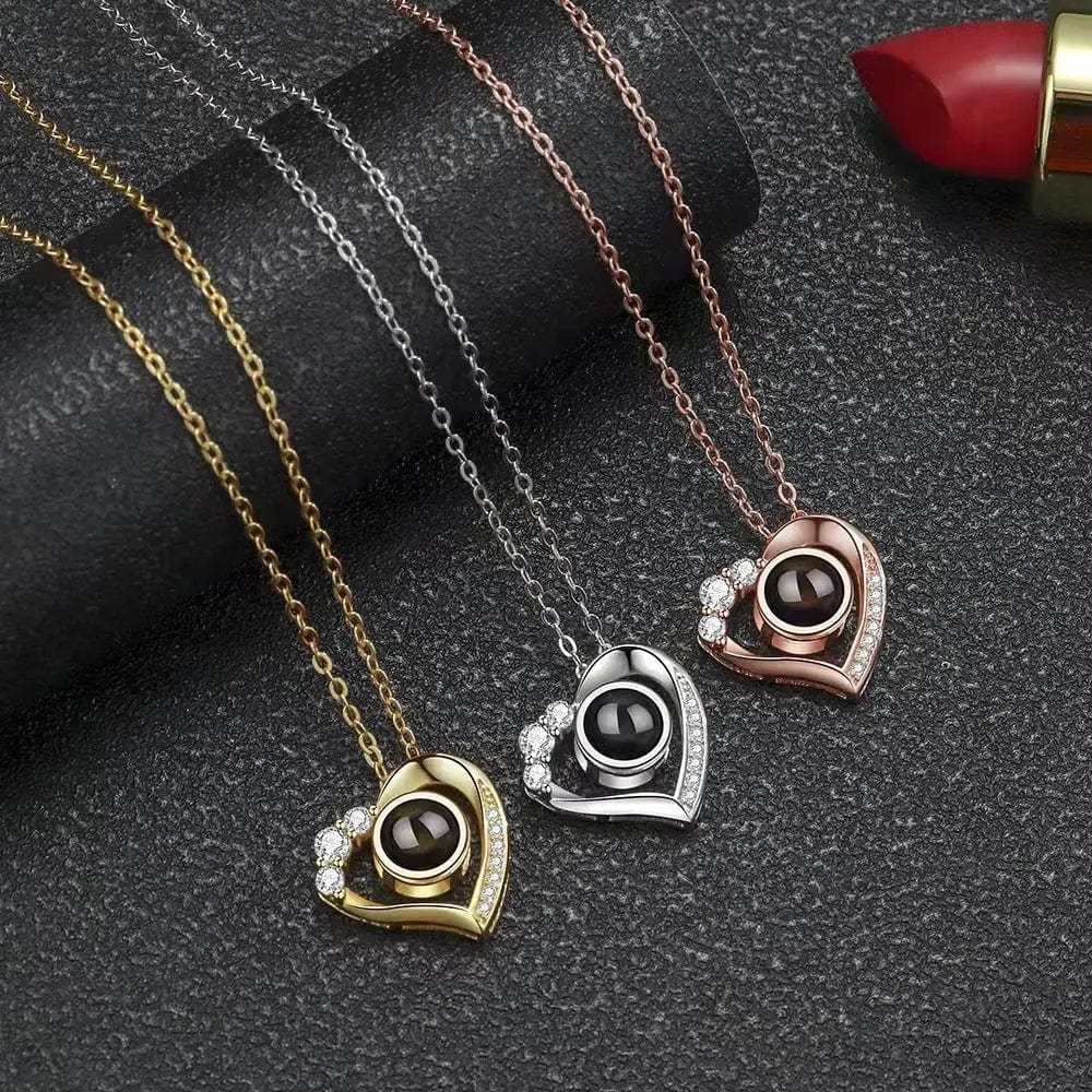 Heart Mini Zircon 925 Sterling Silver Photo Projection Necklace