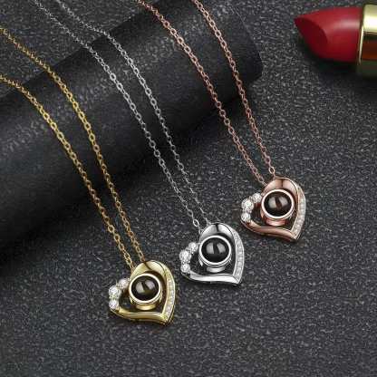 Heart Mini Zircon 925 Sterling Silver Photo Projection Necklace