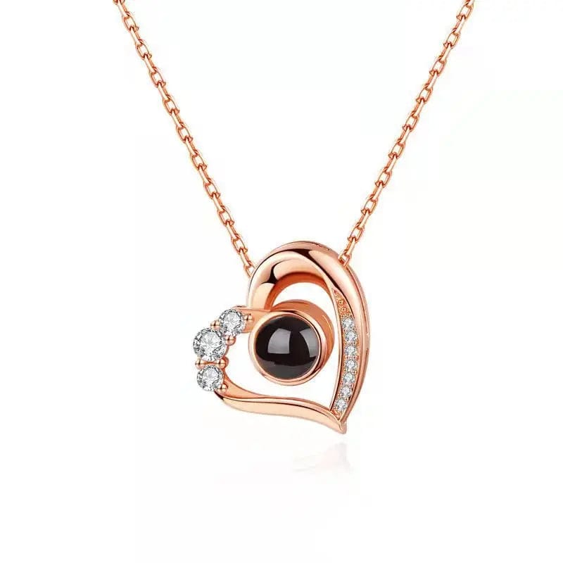 Heart Mini Zircon 925 Sterling Silver Photo Projection Necklace