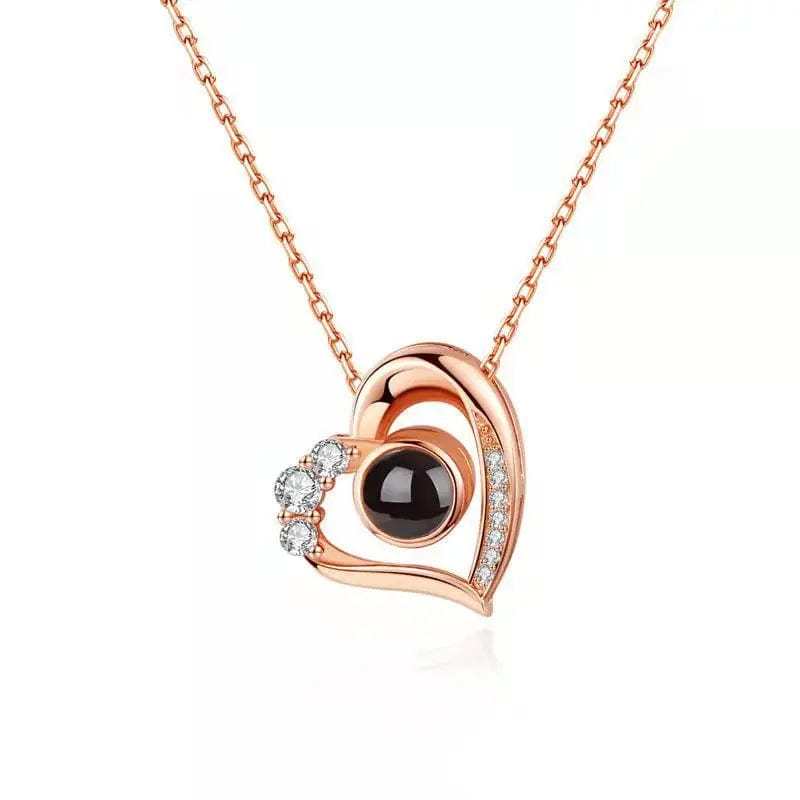Heart Mini Zircon 925 Sterling Silver Photo Projection Necklace