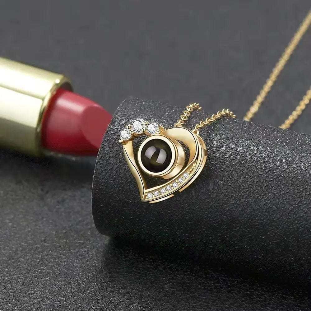 Heart Mini Zircon 925 Sterling Silver Photo Projection Necklace