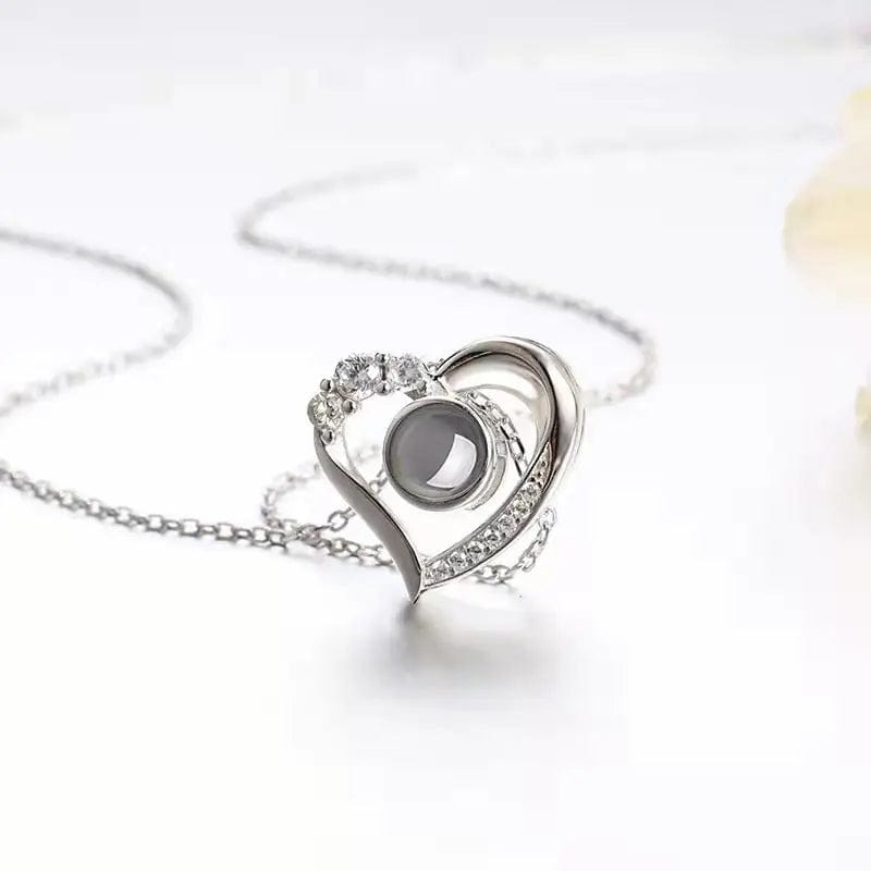 Heart Mini Zircon 925 Sterling Silver Photo Projection Necklace