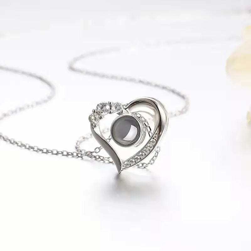 Heart Mini Zircon 925 Sterling Silver Photo Projection Necklace