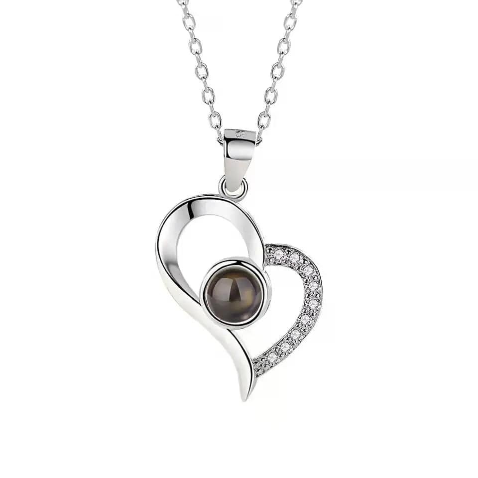 Heart Drop 925 Sterling Silver Photo Projection Necklace
