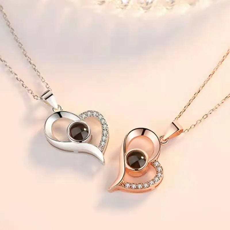 Heart Drop 925 Sterling Silver Photo Projection Necklace