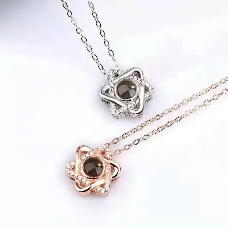 Hexagonal Zircon Gem 925 Sterling Silver Projection Necklace