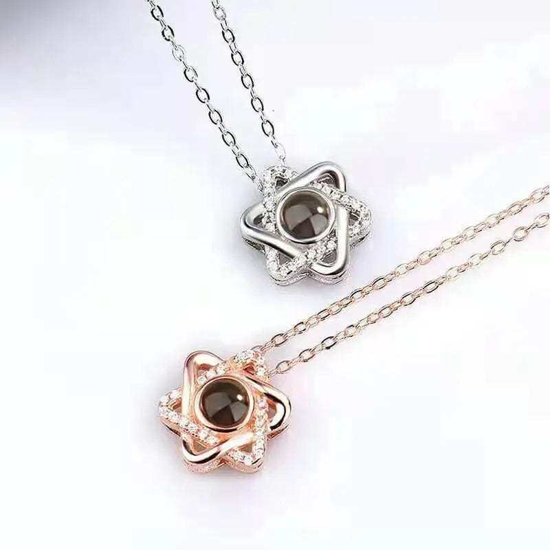 Hexagonal Zircon Gem 925 Sterling Silver Projection Necklace