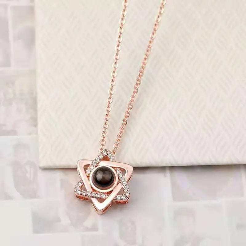 Hexagonal Zircon Gem 925 Sterling Silver Projection Necklace