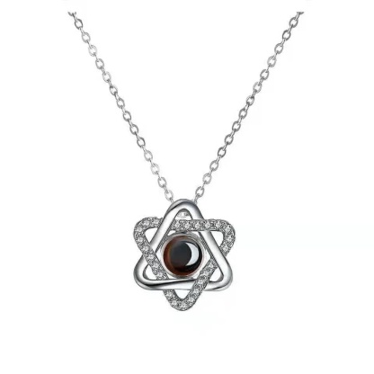 Hexagonal Zircon Gem 925 Sterling Silver Projection Necklace